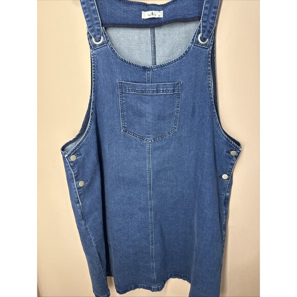 Agnes Orinda Denim Overall Dress Womens 2X Blue Distressed Raw Hem Jean Skirt - Picture 3 of 8